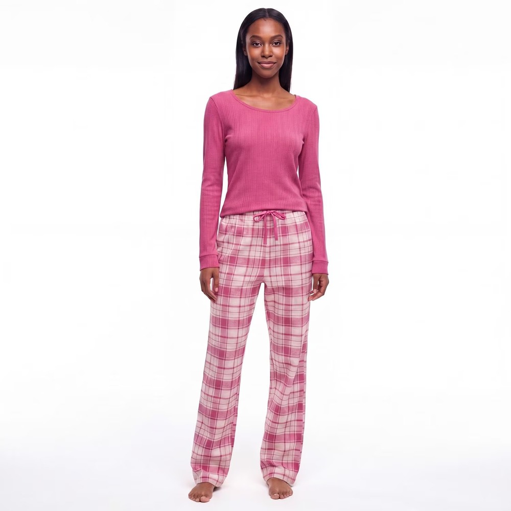 Eddie Bauer Womens Flannel Sleep Pajama Set Pink Plaid XS